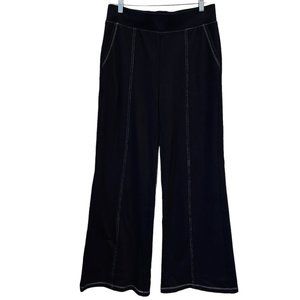 Joie Size Med Black High Rise Wide Leg Pull On Knit Pants Womens Pockets 31.5 In